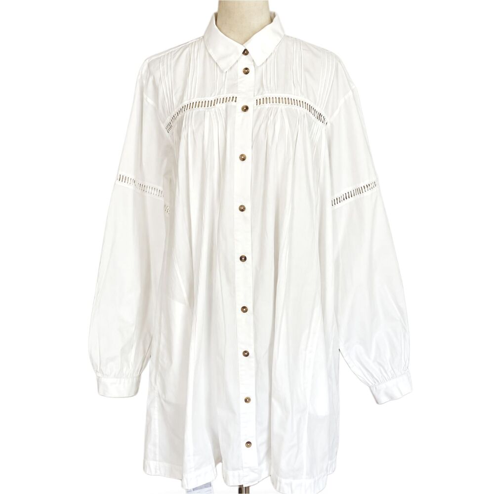 Free People 100% Cotton Long Sleeves Flare Shirt Dress Large